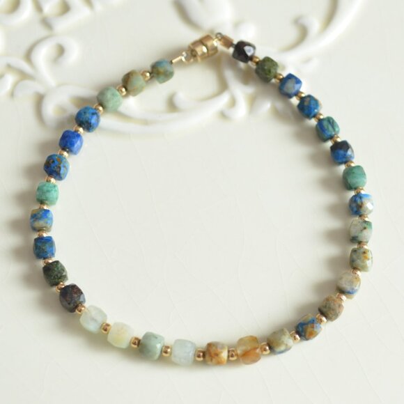 Chrysocolla Gemstone Beaded Bracelet - Handmade - Picture 2 of 13